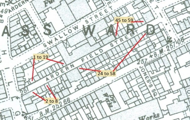 Hodkinson History - Ardern Field Street, Stockport. House numbers