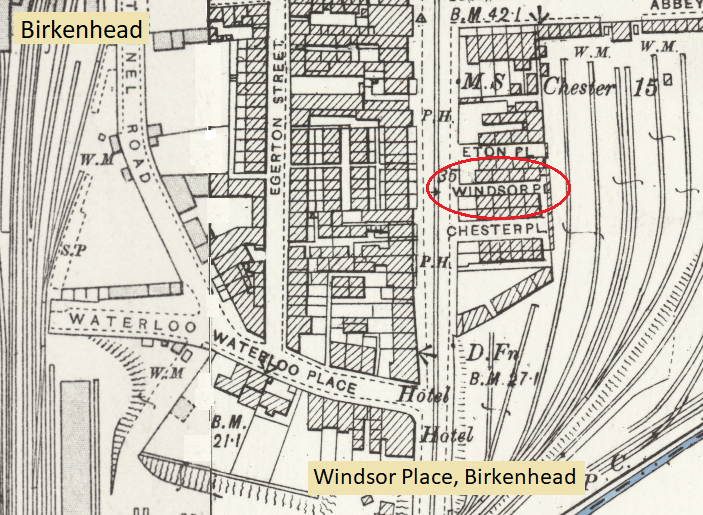 1869-1870 Newton home at 6 Windsor Place, Birkenhead.