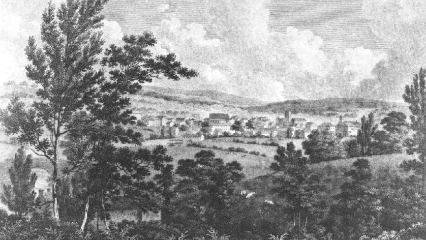 Hodkinson History. View of Stockport from Brinksway Banks 1793. Heginbotham - Stockport Ancient and Modern