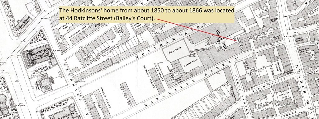 c.1850-c.1866 Hodkinsons' home at 44 Ratcliffe Street, Hillgate, Stockport.