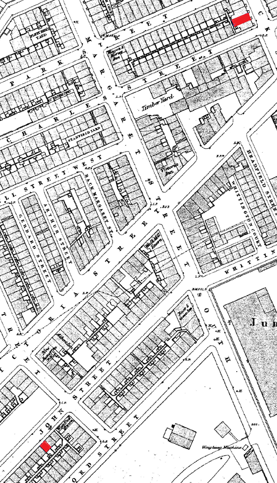 Ellen Hodkinson (1872 - 1874). Welbeck Street and John Street, Ashton-under-Lyne. Ellen Hodkinson (1872 - 1874). Welbeck Street and John Street, Ashton-under-Lyne.