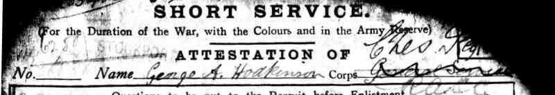 George Albert Hodkinson (1897-1918). Army records. George Albert Hodkinson (1897-1918). Army records.