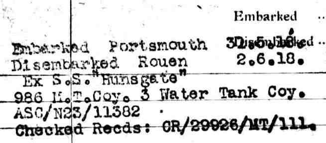 George Albert Hodkinson (1897-1918). Portsmouth to Rouen. George Albert Hodkinson (1897-1918). Portsmouth to Rouen.