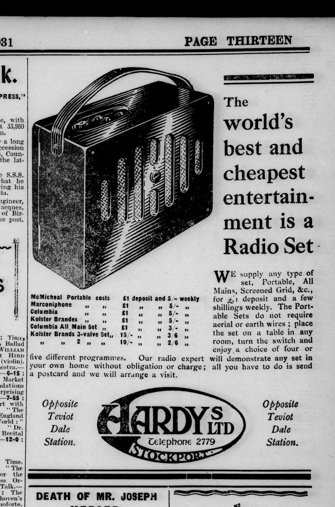 Hodkinson - 1931 02 05 Stockport Express radio advert