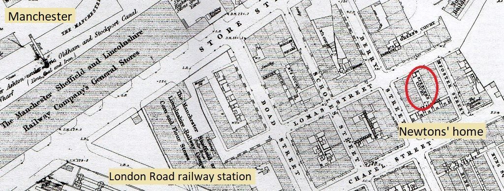 1868 Newton home at 7 Spencer's Street, Manchester
