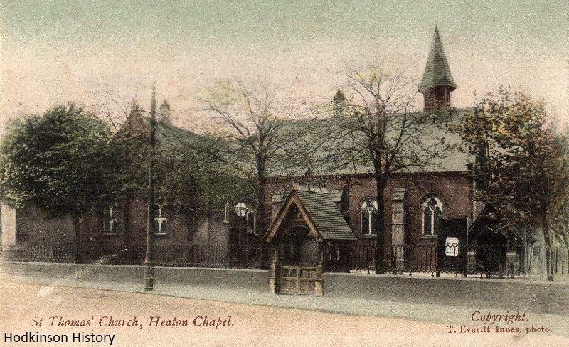 Lucy Hodkinson (1836-1893). Postcard of St Thomas the Apostle, Heaton Chapel, Stockport.