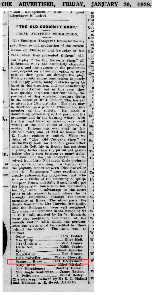 HodkinsonHistory.co.uk 1928 01 20 Jack Hodkinson, thespian