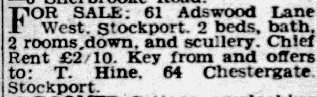 HodkinsonHistory - 28th November 1959, 61 Adswood Lane West, for sale HodkinsonHistory - 28th November 1959, 61 Adswood Lane West, for sale