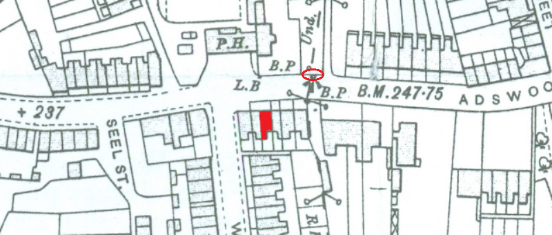 John William Hodkinson (1869-1942). Map of the location of Adswood Lane West, Shaw Heath, Stockport. John William Hodkinson (1869-1942). Map of the location of Adswood Lane West, Shaw Heath, Stockport.