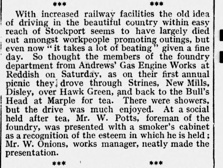 HodkinsonHistory Stockport County Express picnic Gas Engine Works HodkinsonHistory Stockport County Express picnic Gas Engine Works 14th September 1905.