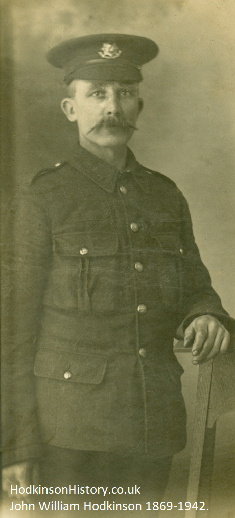 John William Hodkinson (1869–1943) John William Hodkinson in the Cheshire Regiment 1914 -1915. John William Hodkinson (1869–1943) John William Hodkinson in the Cheshire Regiment 1914 -1915.